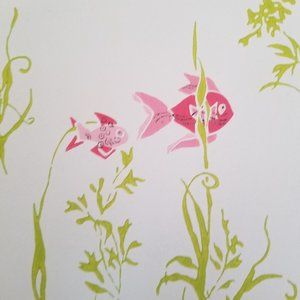 Vintage Wallpaper Sample Sheet Pink Fish Coronet CO575 Craft Supply Dollhouse
